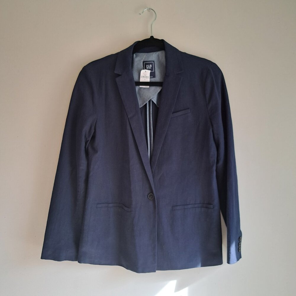 NWD Gap 6 navy blue linen blend blazer jacket coat preppy